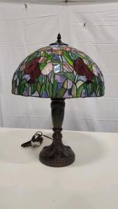 Tiffany-Style Stained Glass Table Lamp, Floral Design, Bronze Finish, 24" Height
