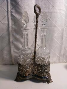 Vintage Silverplated Tantalus And Cut Crystal Bottles