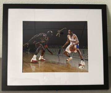 Framed Autographed Allen Iverson Photo vs. Michael Jordan, JSA WC169460