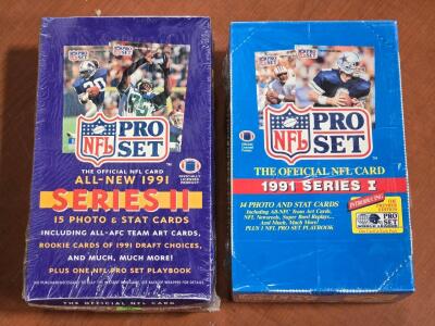 (2) FACTORY SEALED 1991 NFL Pro Set Player Card Pack Boxes - Series I & II