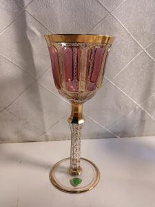 Vintage Moser Nice 8.5" Cranberry Crystal Wine/Water Goblet