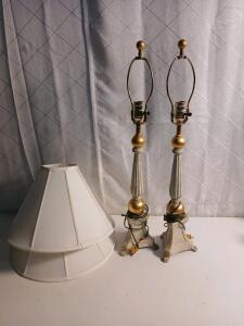 (2) Vintage Gold & Cream Colored Table Lamps -28"H