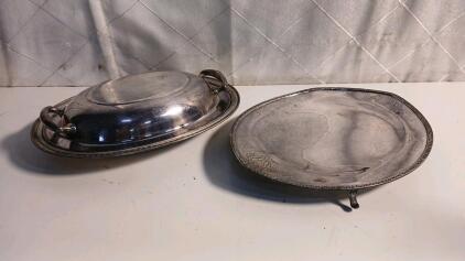 Vintage Silver-Plated Serving Dish W/ Lid & Vintage Silver-Plated Serving Tray