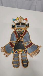 Multicolored Stained Glass Art Piece with Beaded Details
