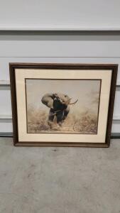 Framed Elephant Art Print by Gary Kokaletch, Signed Print, 28x32