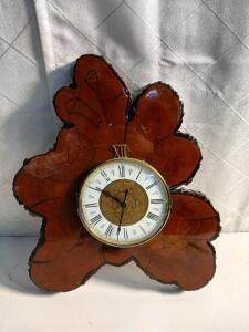 Vintage Handmade Redwood Slab Wall Clock -15"x20"
