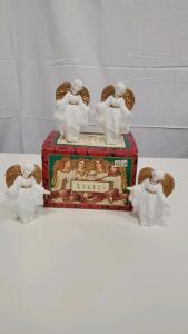 Angel Porcelain Napkin Rings Set of 4, White with Gold Accents