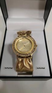 Gossip Women's Fashion Watch, Quartz Movement, Gold Dial, Crystals Bezel