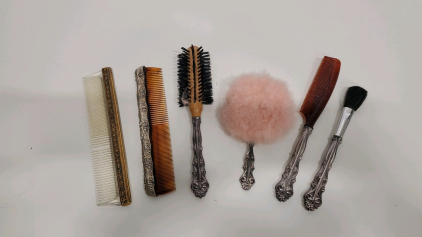 Antique Sterling Silver Vanity Set, 6 Pieces, Floral Design