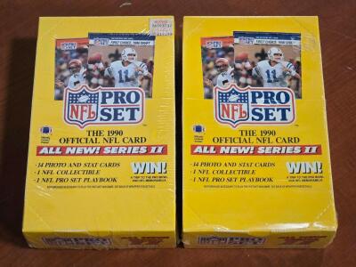 (2) FACTORY SEALED 1990 NFL Pro Set Player Card Pack Boxes - Series II