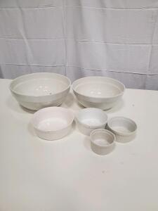 Ceramic Mixing and Ramekin Bowls Set, White, 5-Piece Collection