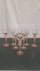 Set of 8 Wine Glasses, Clear with Pink Stem, Glass
