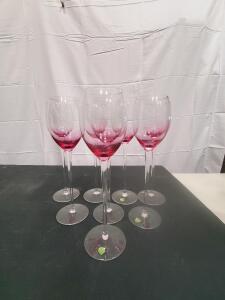 Set of 6 USA Crystal Wine Glasses with Pink Tint