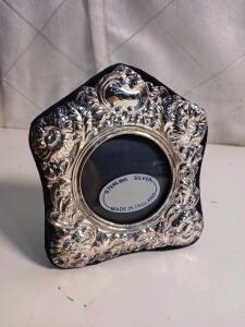 Vintage English Made Sterling Silver & Velvet Picture Frame