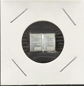 2 Grams 999.0 Fine Silver Bars, Valcambi Suisse, Broyer & Co S.A.