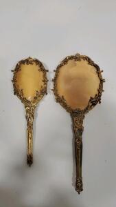 Vintage Baroque Style Gold Vanity Set, Mirror and Brush