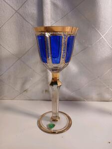 Vintage Moser Nice 8.5" Cobalt Blue Cabochon Crystal Wine/Water Goblet