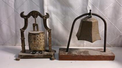 Vintage Chinese Buddhism Brass Altar Hanging Bell W/ Mallet Striker Crica 1930s & Vintage Chinese Brass Bell