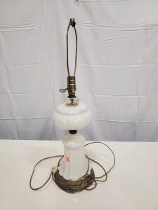Vintage White Glass Table Lamp, 24" Height, Electric, No Shade