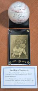 Replica Signed Lou Gehrig Baseball & 22k Gold Plated Card