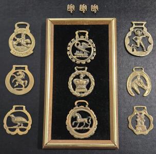 (9) Vintage Brass Tack Harness Medallions