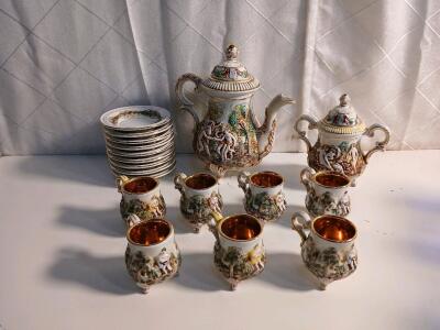 Vintage 18pc Mas R Capodimonte Demitasse Coffee Set W/ Cherub And Dragon