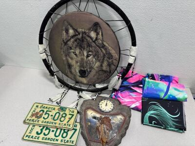 Wolf dream catcher / eagle arrowhead clock and more