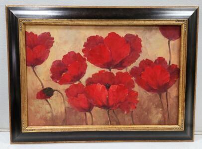 (1) 44 1/2" X 32" Framed Painting Of Red Poppy Flowers