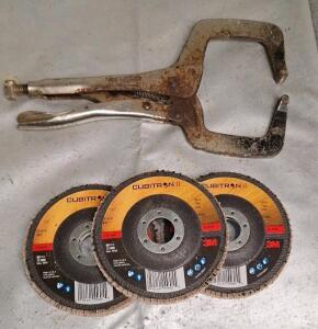 (5) 4-1/2" 3M 967A Flap Sanding Discs & (1) C- Clamp Vise Grip Pliers