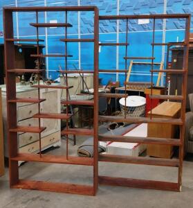 (2) Wooden Bookshelf, 7 Shelves, Reddish-Brown Finish, Open Back Design