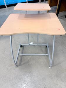 Light Wood Desk with Elevated Monitor Shelf, Metal Frame approximate dimensions 30" x 28" x 20" (76 cm x 71 cm x 51 cm)