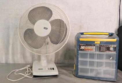 (1) 3-Speed Oscillating Fan & (1) 30-Compartnent Portable Organizer