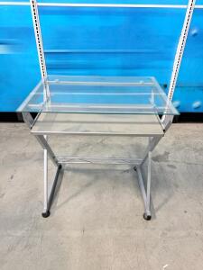 Glass and Metal Computer Desk, Rollers, Adjustable Height dimensions of 36 x 20 x 30 inches (91 x 51 x 76 cm)