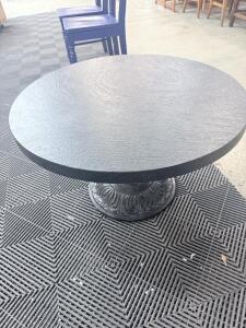 Black Round Coffee Table, Ornate Metal Base, 36" Diameter