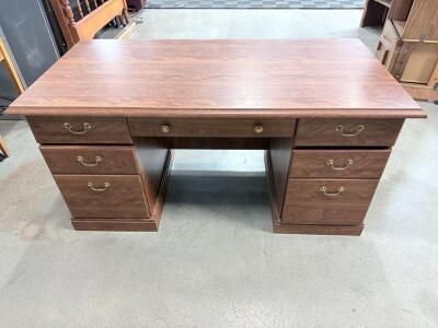 Classic Wooden Desk with Brass Handles, 7 Drawers approximately 60" x 30" x 30"
