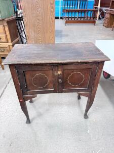 Antique Wooden Side Table, 2 Doors, Dark Brown, Traditional Style