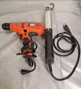 (1) Black & Decker Electric Drill & (1) LED Worklight