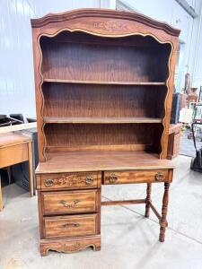 Wooden Desk with Hutch, Traditional Style, 3 Drawers, 2 Shelves Approx. dimensions 70" x 48" x 22" (178 cm x 122 cm x 56 cm)
