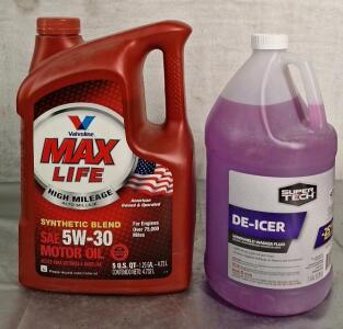 (1) 5-Quart Bottle Of Valvoline Max Life High Mileage Synthetic Blend 5W-30 Motor Oil & (1) Gallon Bottle Of Super Tech De-icer Windshield Washer Fluid