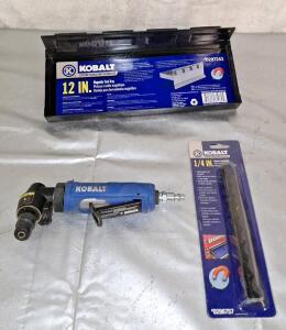 (1) Kobalt 12" Magnetic Tool Tray, (1) Kobalt 1/4" Magnetic Socket Holder & (1) Kobalt 1/4" Air Angle Die Grinder