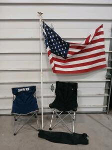 (2) Camping Chairs & (1) 7' Pole W/ 60"x32"American Flag
