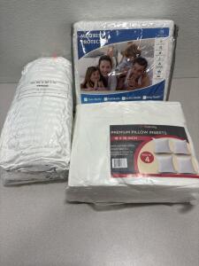 set of pillows pillow cases and mattress protector
