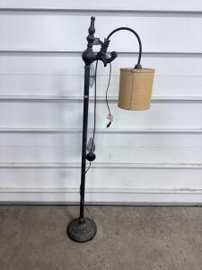 Black Metal Floor Lamp with Fabric Shade and Adjustable Arm