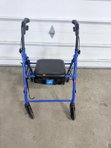 Medline Rollator Walker, Foldable, Hand Brakes, Blue, Aluminum Frame