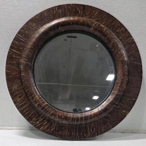 (1) Pottery Barn Round Bark Wood Mirror