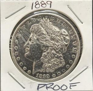 1889 Morgan Silver Dollar Coin, Proof, No Mint Mark, 90% Silver