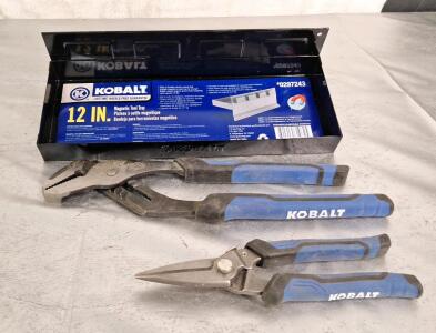 (1) Kobalt 12" Magnetic Tool Tray, (1) Pair Of Kobalt 12" Slip Joint Pliers & (1) Pair Of Kobalt 8" Snips