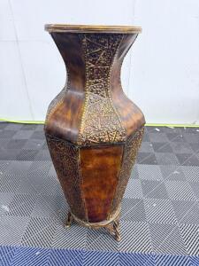 30-inch Ornate Metal Decorative Vase with Geometric Patterns