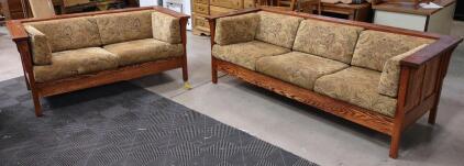 Traditional Sofa Set, 3-Seater Couch and 2-Seater Loveseat, Wood Frame 84" L x 35" W x 34" H, and for the loveseat, 60" L x 35" W x 34" H.