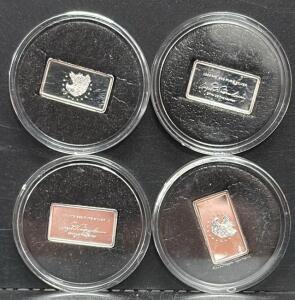 (4) 1000 mg .999 Pure Silver Bullion Bars, American Eagle Design